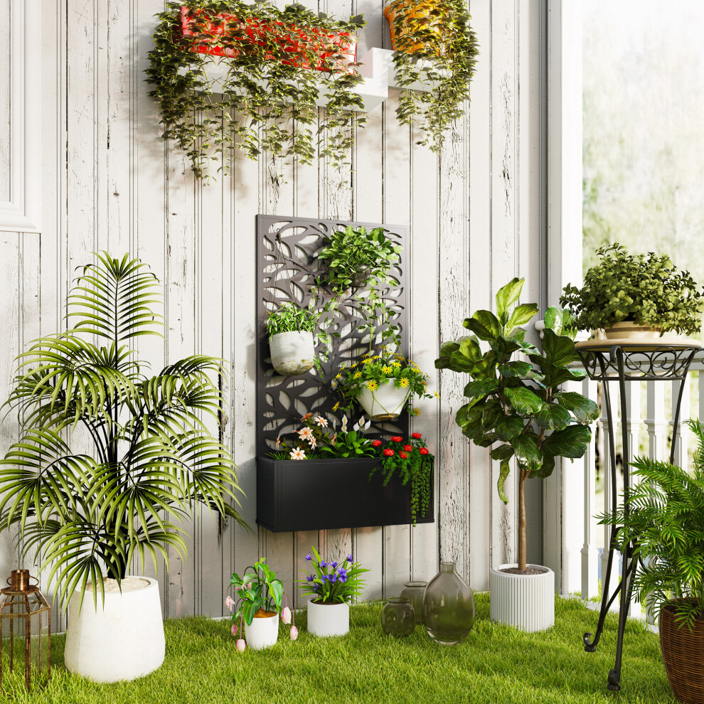 Outsunny Metal Raised Garden Bed With Trellis, Outdoor Elevated Planter Box