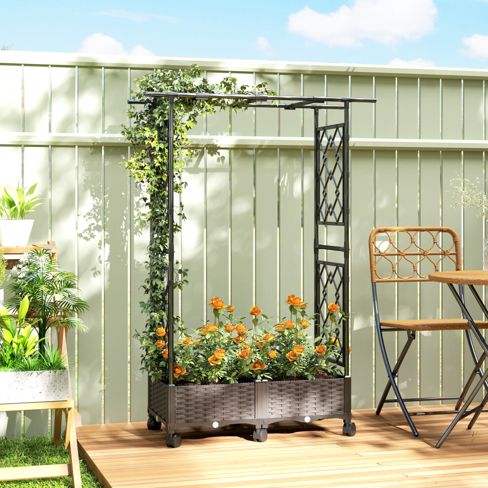 Outsunny Raised Garden Bed With Arch Trellis, Plastic Raised Bed For Garden