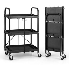 Servante d'atelier - HELLOSHOP26 - Chariot pliant 61x44x96 cm - 3 niveaux - Métal - 4 roues (2 frein)