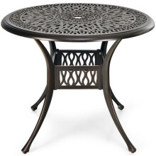 Runder Gartentisch - HELLOSHOP26 - 91x91x72 cm - Gussaluminium - Schirmloch 5 cm - Schwarz