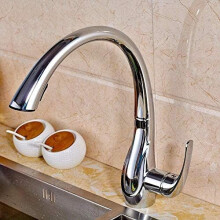 Kitchen Sink Faucet Solid Brass Pull Out Sprayer Chrome Hot and Cold Mixer Splash Flow