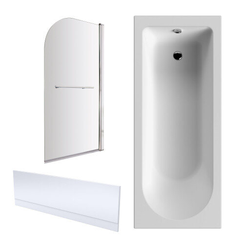 Balterley Round Single Ended 1700x700 Shower Bath Set - Front Panel, Chrome Straight Bath Screen with Towel Rail & Leg Set