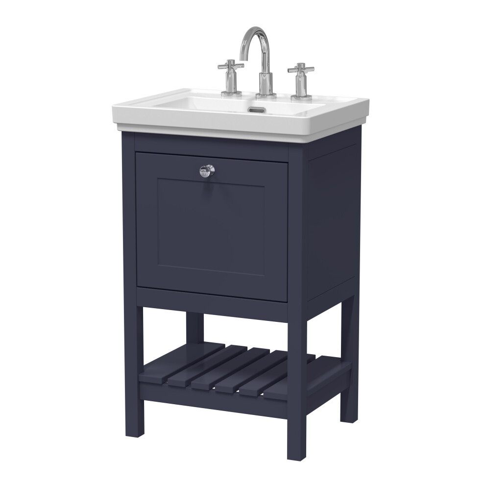 Balterley Rye Bathroom Floor Standing 1 Drawer Vanity & 3 Tap Hole Fireclay Basin, Indigo Blue, 531Mm