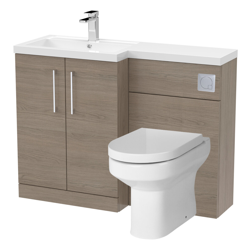 Level Bathroom Bundle Floor Standing Vanity Basin And Wc Unit With Pan, Seat And Cistern - Left Hand - Solace Oak - Balterley 5056678474129