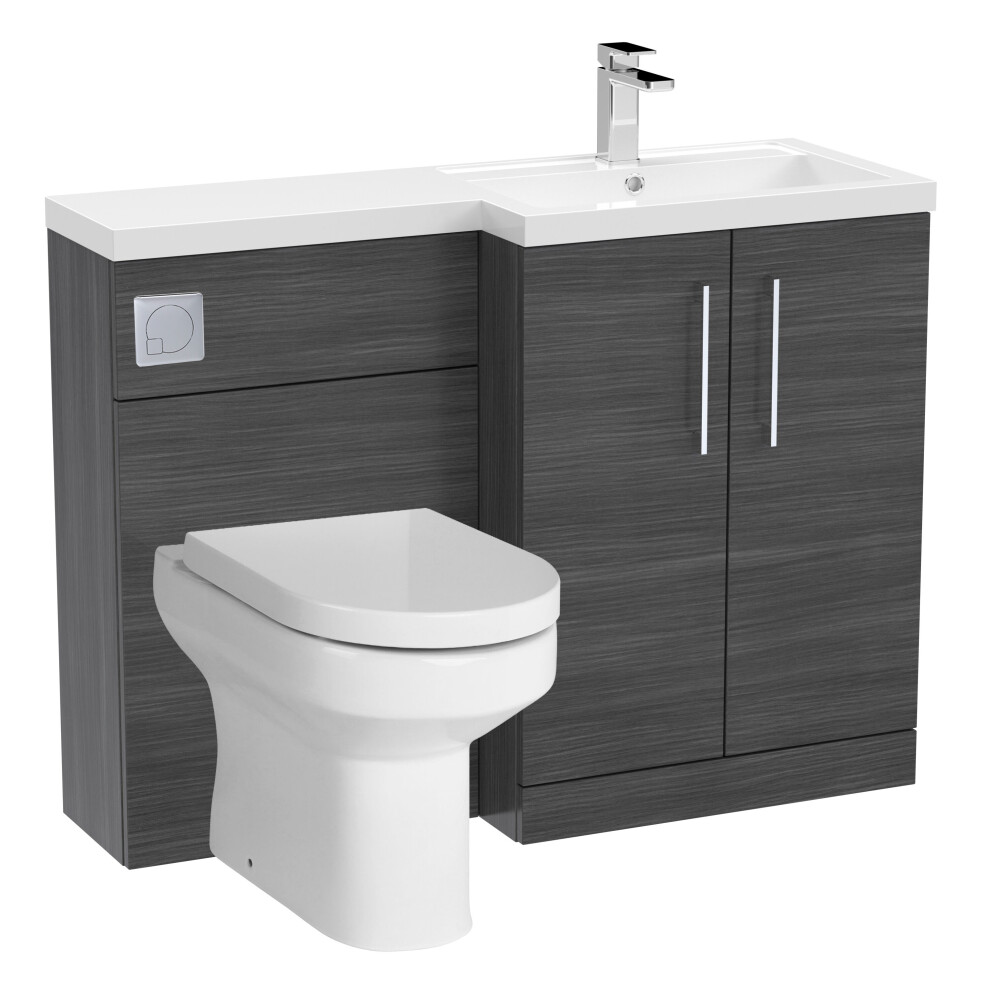Balterley Level Bathroom Bundle Floor Standing Vanity Basin And Wc Unit With Pan, Seat And Cistern - Right Hand - Woodgrain Anthracite
