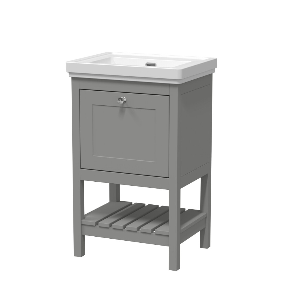 Balterley Rye Bathroom Floor Standing 1 Drawer Vanity & 0 Tap Hole Basin, Cool Grey, 531Mm
