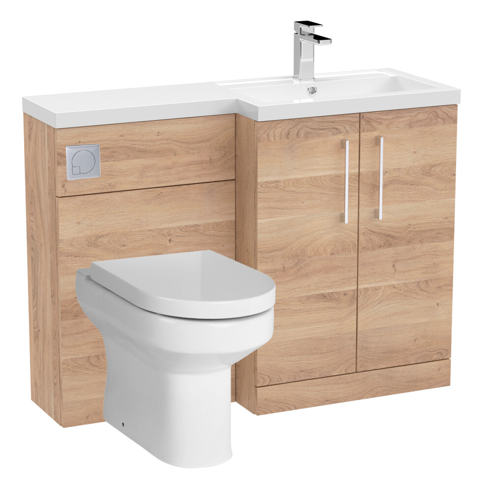 Balterley Level Bathroom Bundle Floor Standing Vanity Basin And Wc Unit With Pan, Seat And Cistern - Right Hand - Bleached Oak