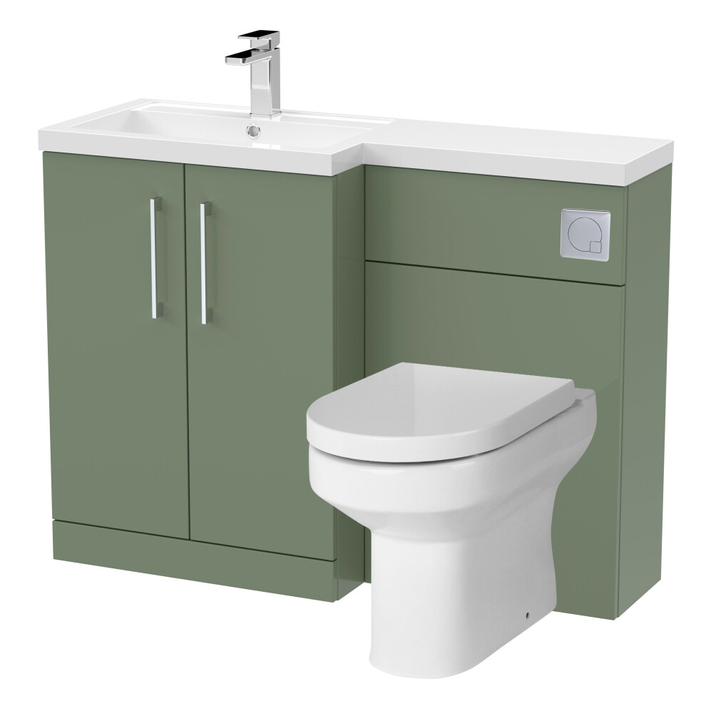 Balterley Level Bathroom Bundle Floor Standing Vanity Basin And Wc Unit With Pan, Seat And Cistern - Left Hand - Satin Green