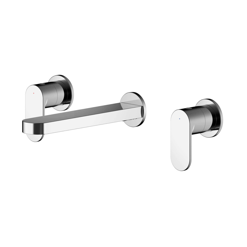 Balterley Enville Modern Round Wall Mount 3 Tap Hole Basin Mixer Tap With Lever Handles And Spout - Chrome Finish 5056462684208