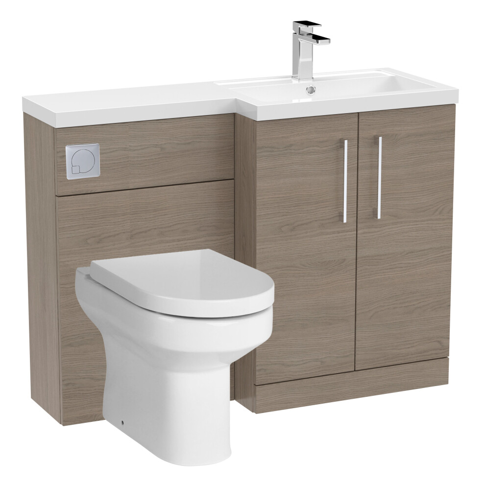 Balterley Level Bathroom Bundle Floor Standing Vanity Basin And Wc Unit With Pan, Seat And Cistern - Right Hand - Solace Oak