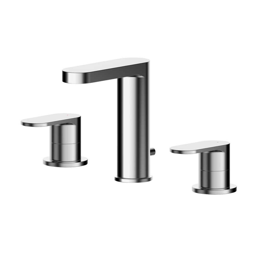 Balterley Enville Round Deck Mounted 3 Tap Hole Basin Mixer Tap With Dual Lever Handles & Pop Up Waste - Chrome Finish 5056462684222