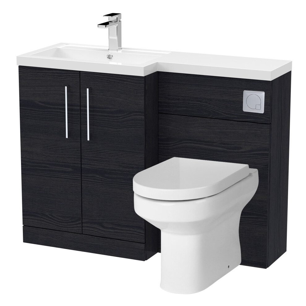 Balterley Level Bathroom Bundle Floor Standing Vanity Basin And Wc Unit With Pan, Seat And Cistern - Left Hand - Charcoal Woodgrain Black