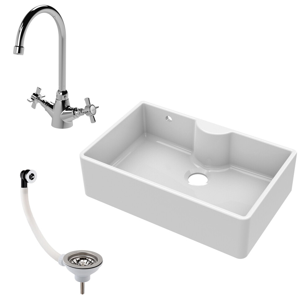 Balterley Fireclay 795Mm 1 Bowl Butler Kitchen Sink - Tap Ledge With Tap & Waste - Ceramic Kitchen Sink & Tap Package