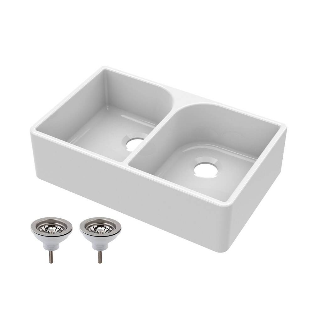 Balterley Traditional 795Mm 2 Bowl Fireclay Butler Kitchen Sink - Full Weir & Wastes White