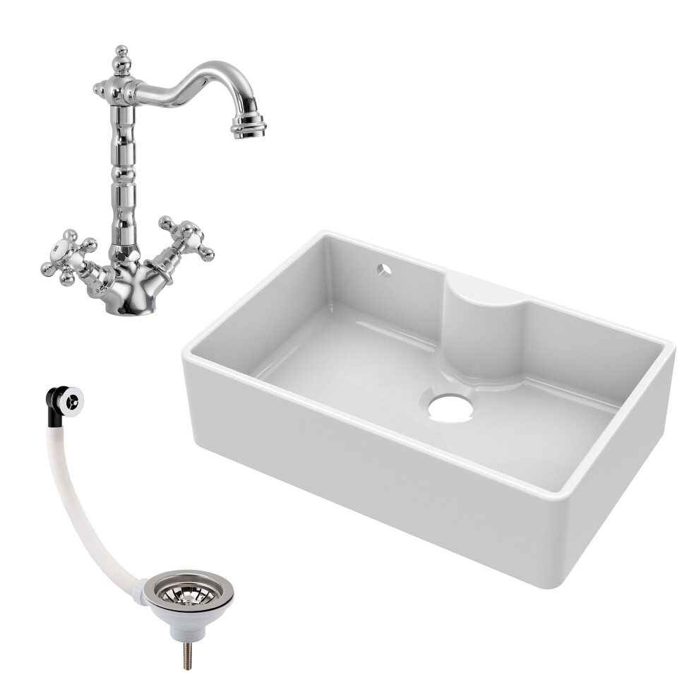 Balterley Fireclay 795Mm 1 Bowl Butler Kitchen Sink - Ledge With French Classic Tap & Waste - Ceramic Kitchen Sink & Tap