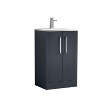 Partial Fluted 2 Door Floor Standing Vanity Unit with 1 Tap Hole Curved Basin- 500mm - Satin Dark Grey