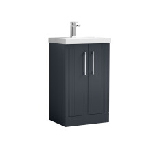 Partial Fluted 2 Door Floor Standing Vanity Unit with 1 Tap Hole Thin-Edge Basin- 500mm - Satin Dark Grey