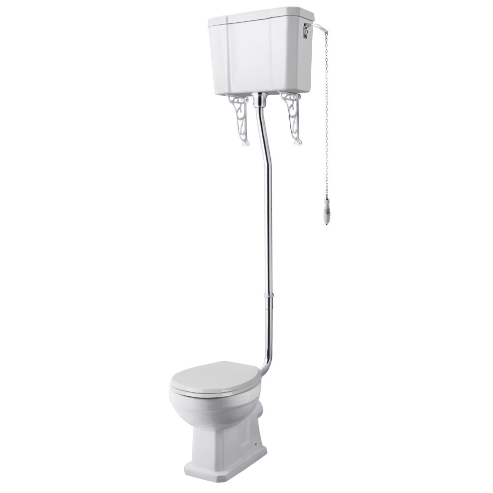 Balterley Madeley Traditional Comfort Height Toilet Pan With High Bramshall Cistern, Flush Pipe Kit & Soft Close Seat In By White