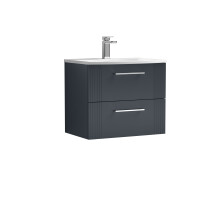 Partial Fluted 2 Drawer Wall Hung Vanity Unit with 1 Tap Hole Curved Basin- 600mm - Satin Dark Grey