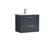 Partial Fluted 2 Drawer Wall Hung Vanity Unit with 1 Tap Hole Minimalist Basin - 600mm - Satin Dark Grey