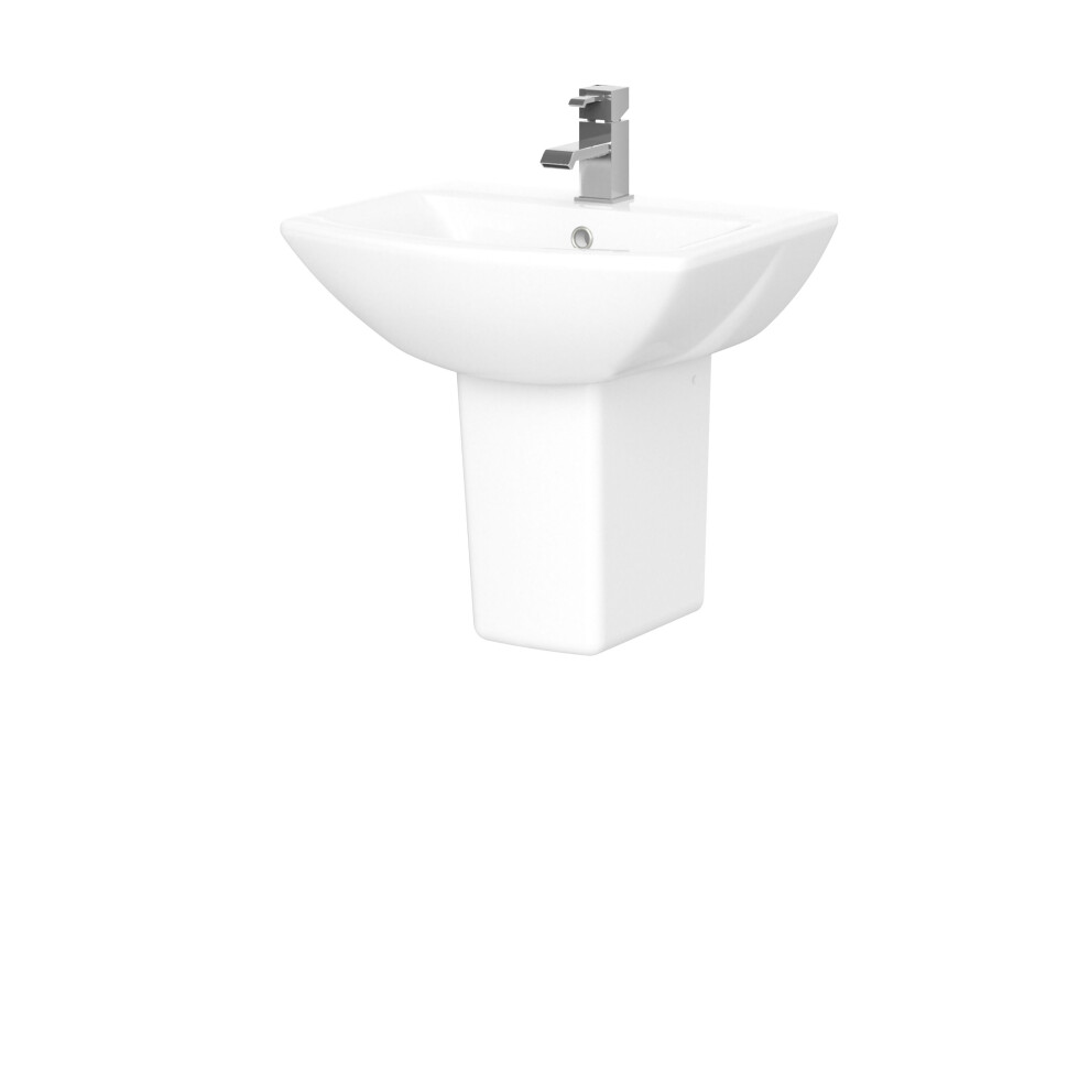 Balterley Stramshall Modern 1 Tap Hole Bathroom Basin & Semi Pedestal - 500Mm White