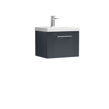 Partial Fluted 1 Drawer Wall Hung Vanity Unit with 1 Tap Hole Thin-Edge Basin- 500mm - Satin Dark Grey