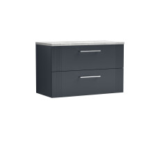 Partial Fluted 2 Drawer Wall Hung Vanity Unit with Bellato Grey Laminate Worktop - 800mm - Satin Soft Black