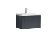 Partial Fluted 1 Drawer Wall Hung Vanity Unit with 1 Tap Hole Thin-Edge Basin- 600mm - Satin Dark Grey