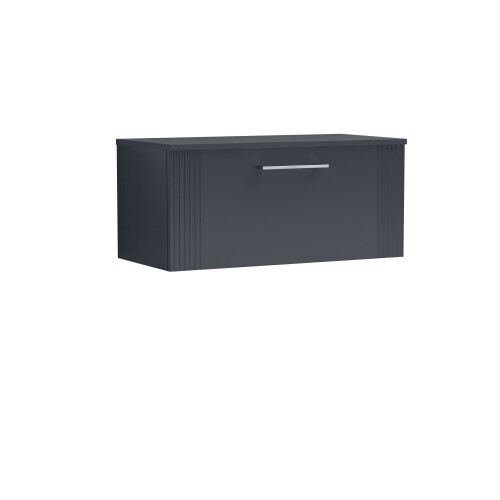Balterley Partial Fluted 1 Drawer Wall Hung Vanity Unit with Colour Coordinating Worktop - 800mm - Satin Soft Black