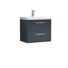 Partial Fluted 2 Drawer Wall Hung Vanity Unit with 1 Tap Hole Thin-Edge Basin- 600mm - Satin Dark Grey