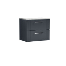 Partial Fluted 2 Drawer Wall Hung Vanity Unit with Bellato Grey Laminate Worktop - 600mm - Satin Dark Grey