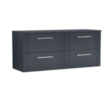 Partial Fluted 4 Drawer Wall Hung Vanity Unit with Colour Coordinating Worktop - 1200mm - Satin Dark Grey