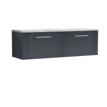 Partial Fluted 2 Drawer Wall Hung Vanity Unit with Bellato Grey Laminate Worktop - 1200mm - Satin Soft Black