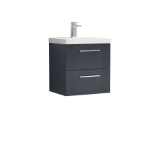 Partial Fluted 2 Drawer Wall Hung Vanity Unit with 1 Tap Hole Thin-Edge Basin- 500mm - Satin Dark Grey