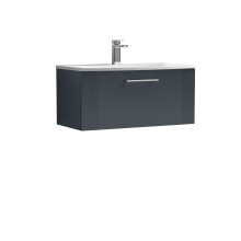 Partial Fluted 1 Drawer Wall Hung Vanity Unit with 1 Tap Hole Curved Basin- 800mm - Satin Soft Black
