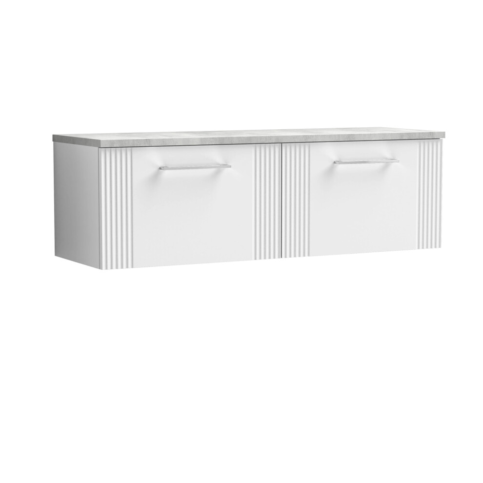 Balterley Partial Fluted 2 Drawer Wall Hung Vanity Unit With Bellato Grey Laminate Worktop - 1200Mm - Satin White White,Grey