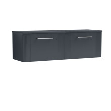 Partial Fluted 2 Drawer Wall Hung Vanity Unit with Colour Coordinating Worktop - 1200mm - Satin Soft Black