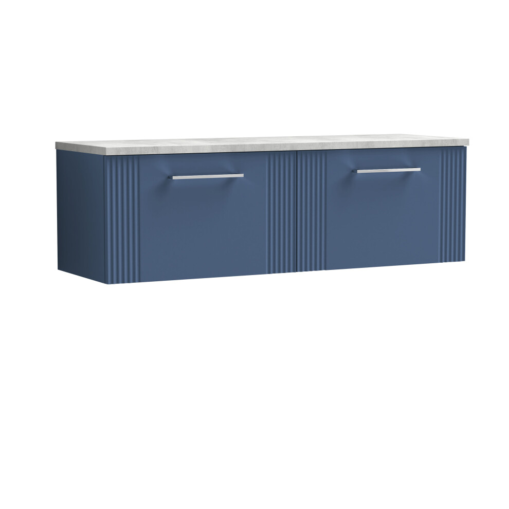 Balterley Partial Fluted 2 Drawer Wall Hung Vanity Unit With Bellato Grey Laminate Worktop - 1200Mm - Satin Blue Blue,Grey