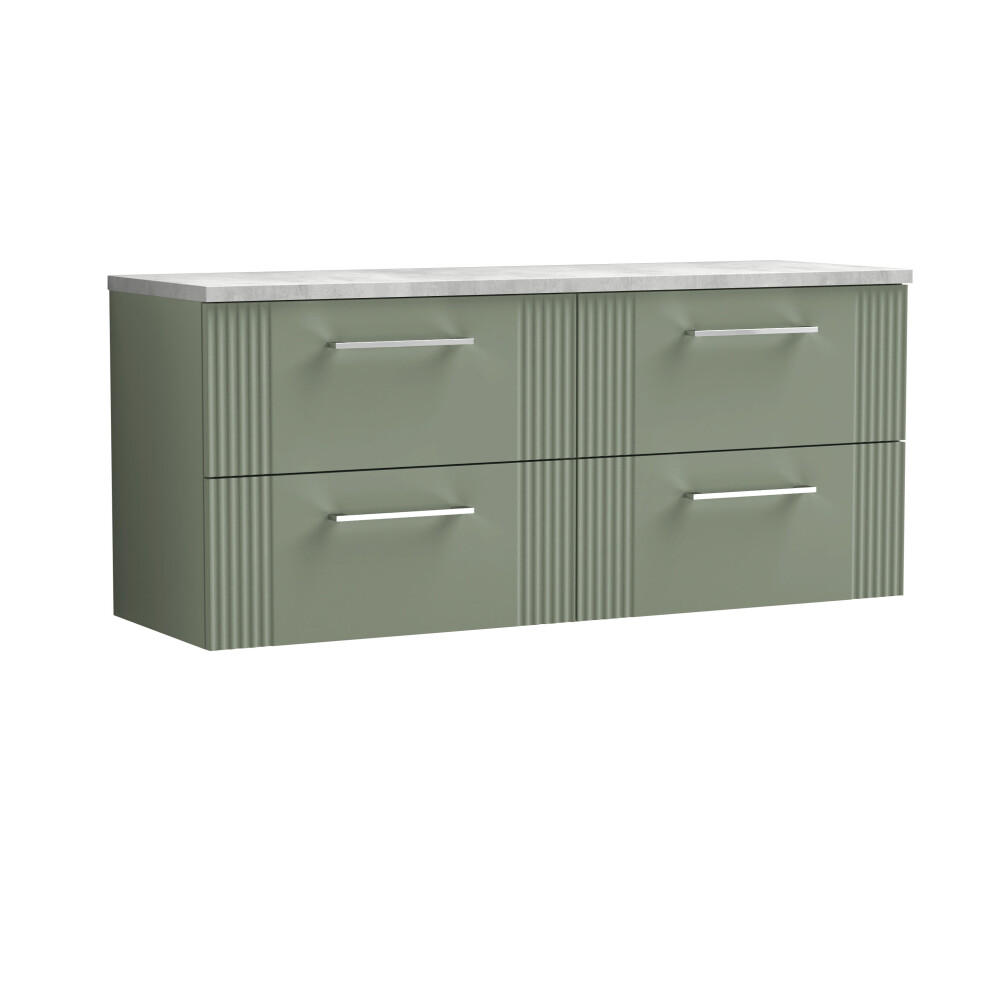 Balterley Partial Fluted 4 Drawer Wall Hung Vanity Unit With Bellato Grey Laminate Worktop - 1200Mm - Satin Green Green,Grey