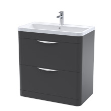 Balterley Wave Contemporary Floor Standing 2 Drawer Bathroom Vanity Unit & Polymarble Basin, Dark Grey, 550mm