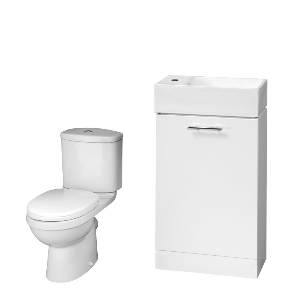 Cloakroom Suite - Floor Standing Vanity And Toilet Set - Gloss White 5056678404621
