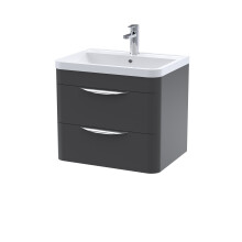 Balterley Wave Contemporary Wall Hung 2 Drawer Bathroom Vanity Unit & Polymarble Basin, Dark Grey, 550mm
