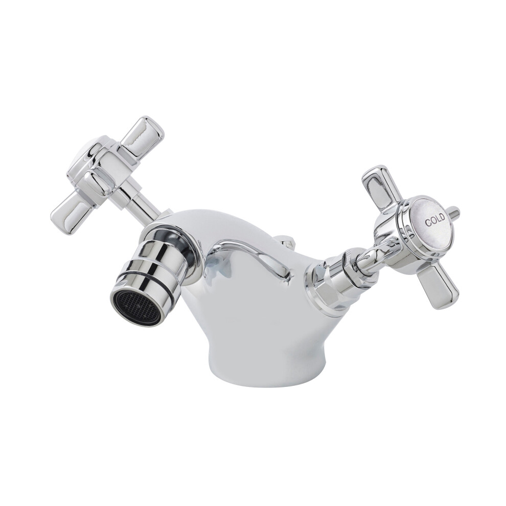 Balterley Kingsey Traditional Crosshead Handle Deck Mounted Bidet Tap With Pop Up Waste - Chrome