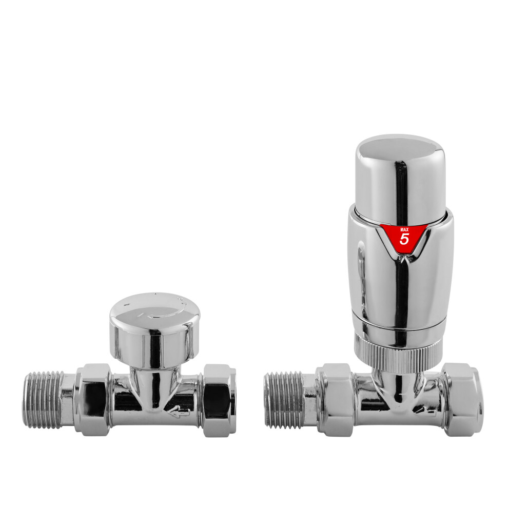 Balterley Lucia Contemporary Luxury Straight Thermostatic Radiator Valves (Pairs) - Chrome