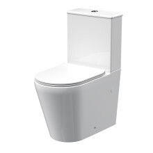 Baswich Compact Rimless Flush to Wall Toilet Pan, Cistern & Soft Close Sandwich Seat - 798mm x 385mm x 612mm