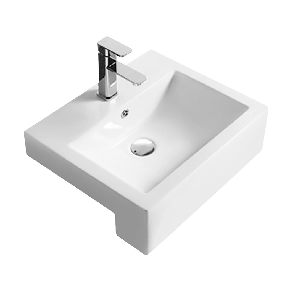 Balterley Semi-Recessed Bathroom Basin, Contemporary Style, Sleek Square Design, Countertop Friendly, 530 Mm White