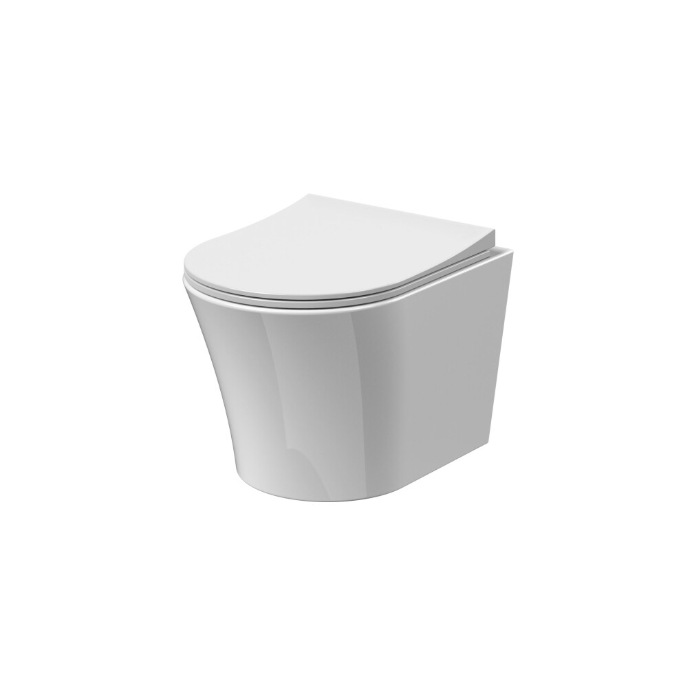 Baswich Rimless Wall Hung Toilet Pan & Soft Close Sandwich Seat - 363Mm X 365Mm X 475Mm 5056678401477
