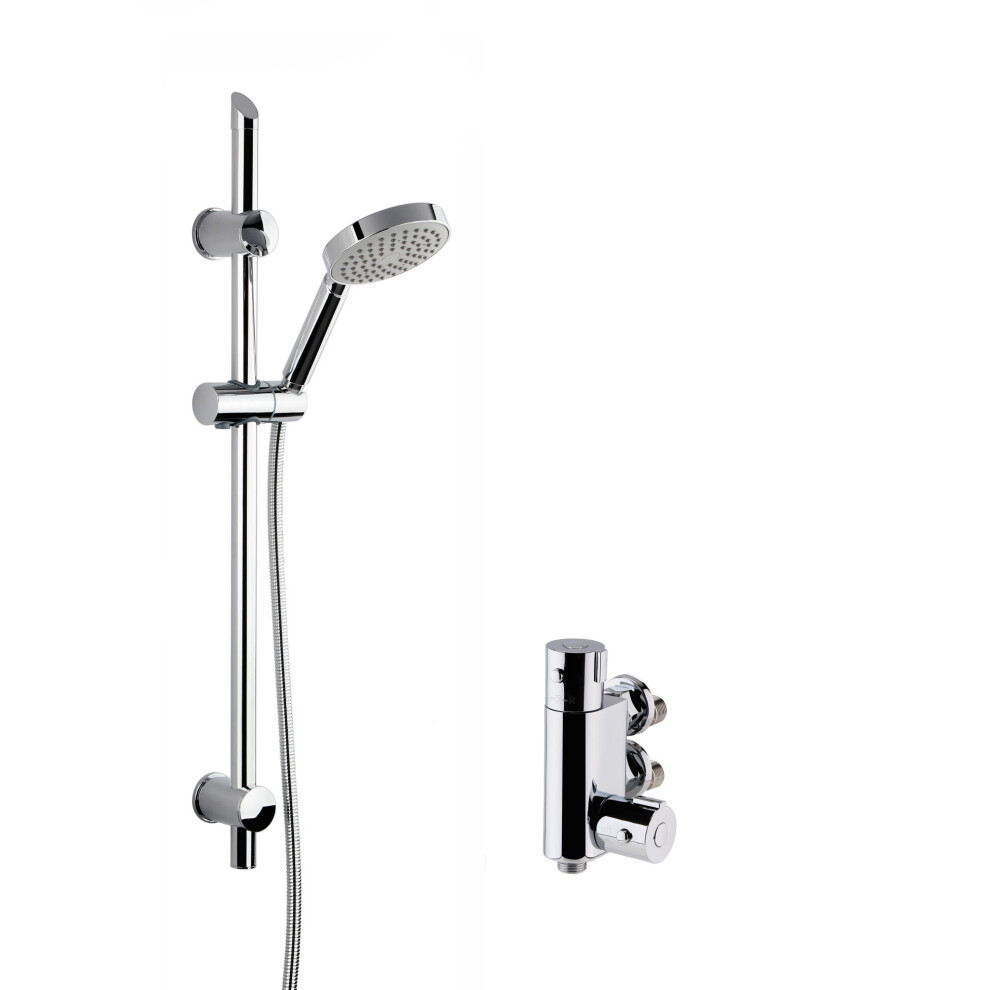 Balterley Round Thermostatic Vertical Bar Valve And Single Function Handset Slider Rail Kit Shower Bundle - Chrome