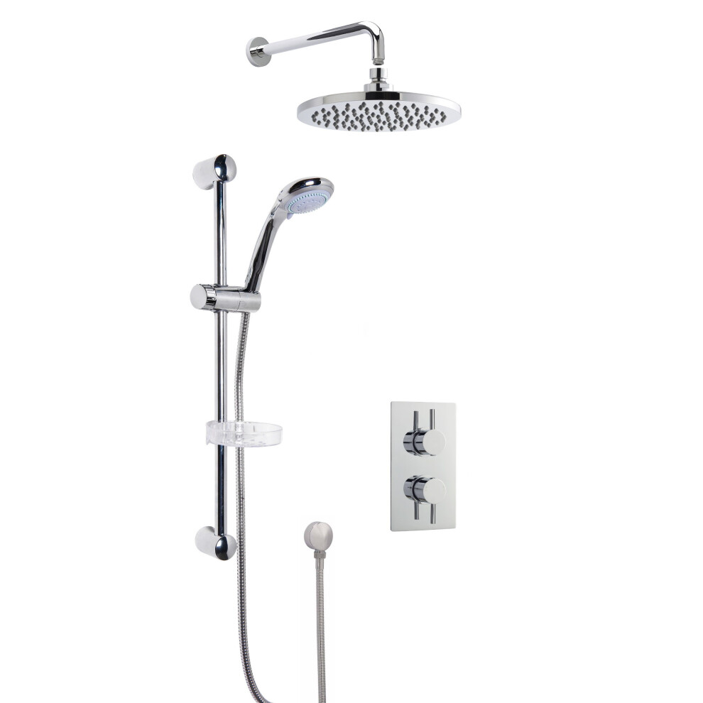 Concealed Round Twin Valve With Multi Function Slide Rail Kit, Arm & Head Shower Bundle - Chrome - Balterley 5056462692593