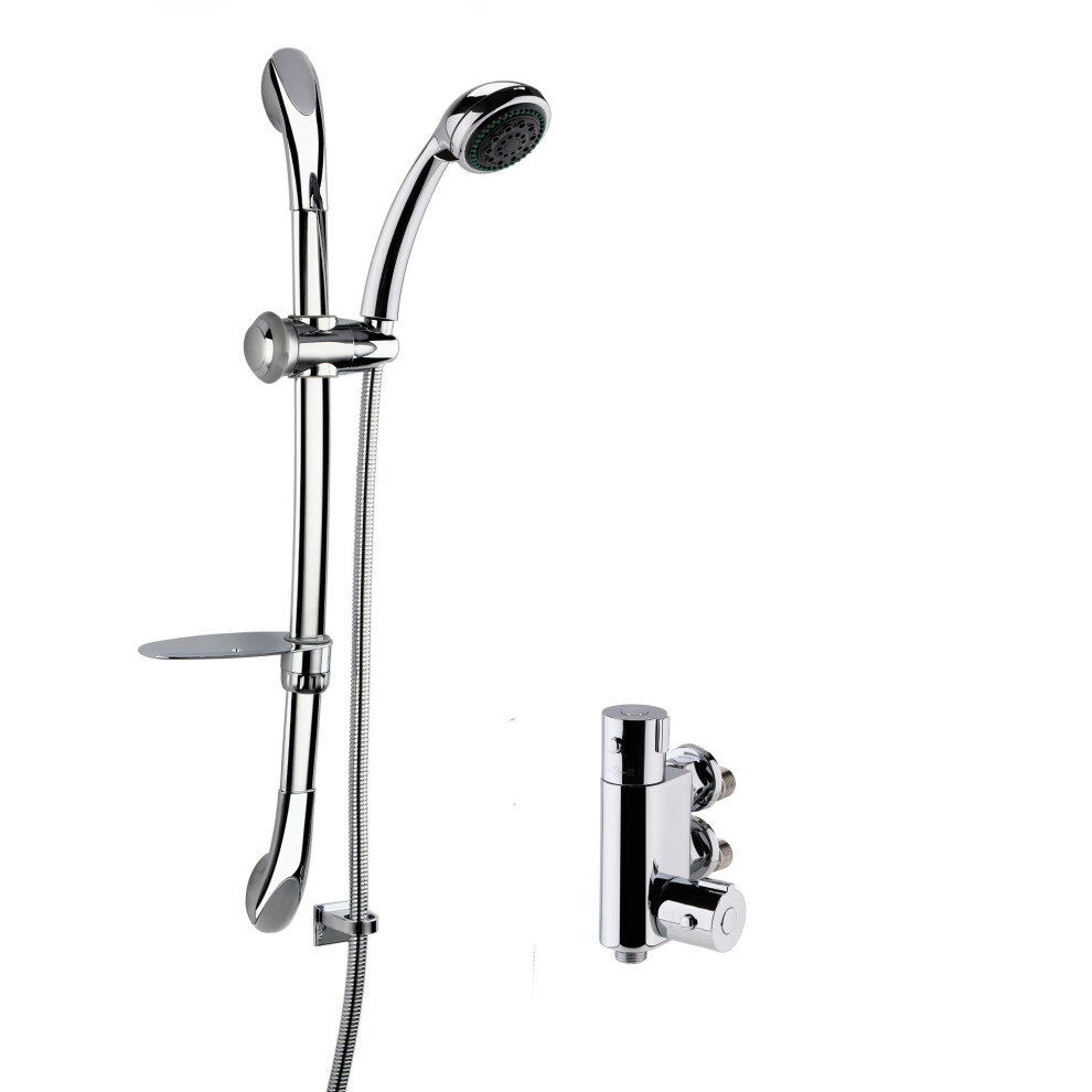Balterley Round Thermostatic Vertical Bar Valve And Luxury Curved Slider Rail Kit Shower Bundle - Chrome
